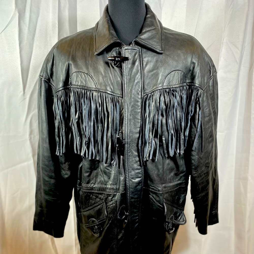 Mens Black Winlit Zip down Leather jacket XL